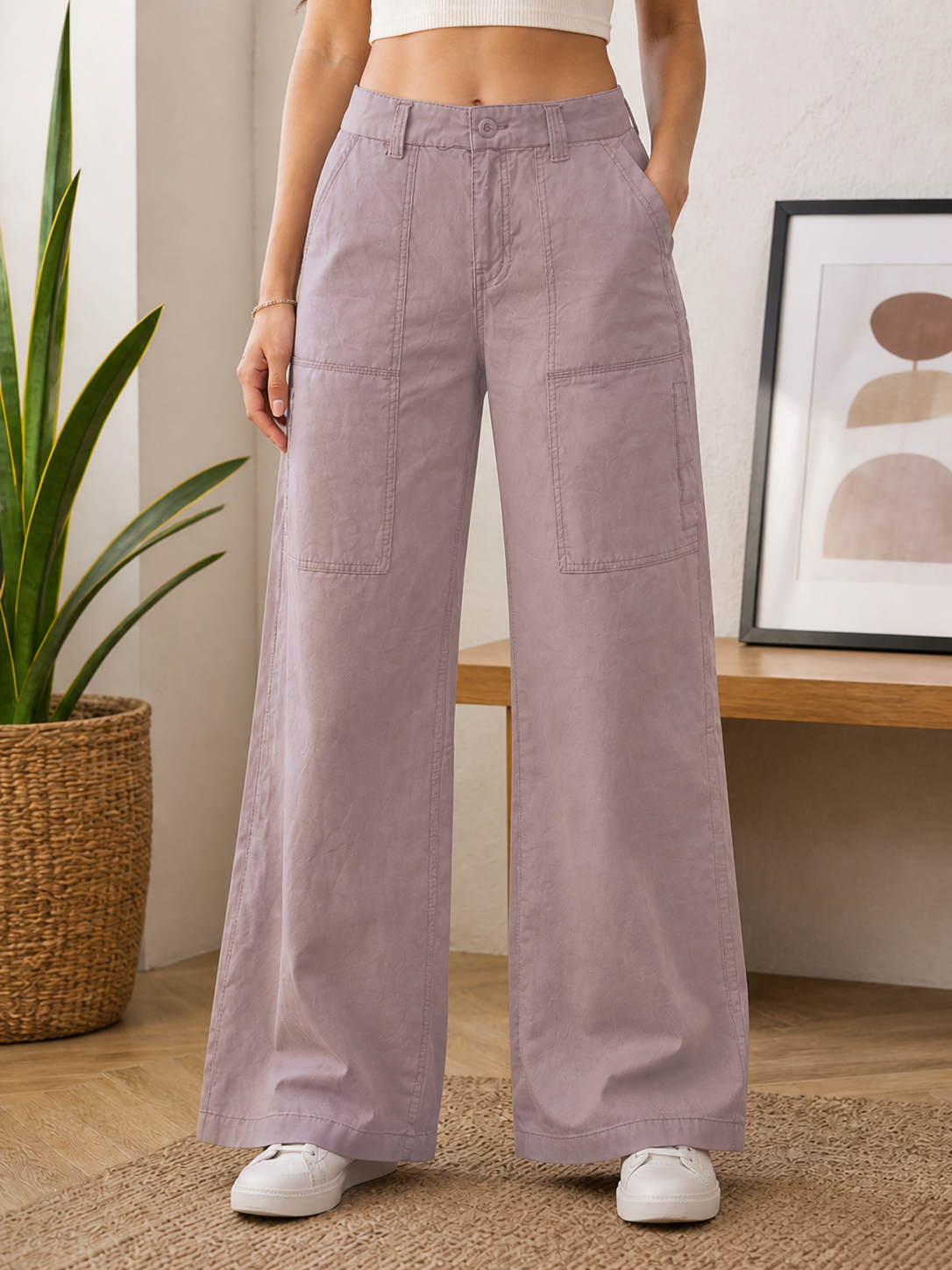 Women’s Mauve Wide Leg Cargo Pants