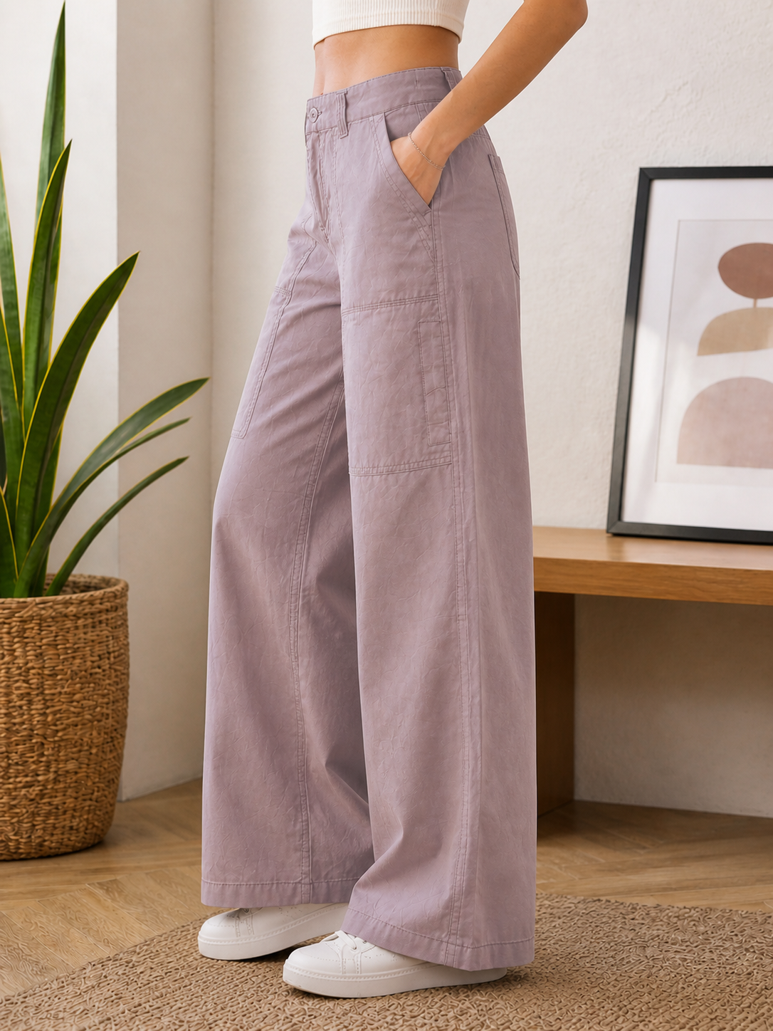 Women’s Mauve Wide Leg Cargo Pants