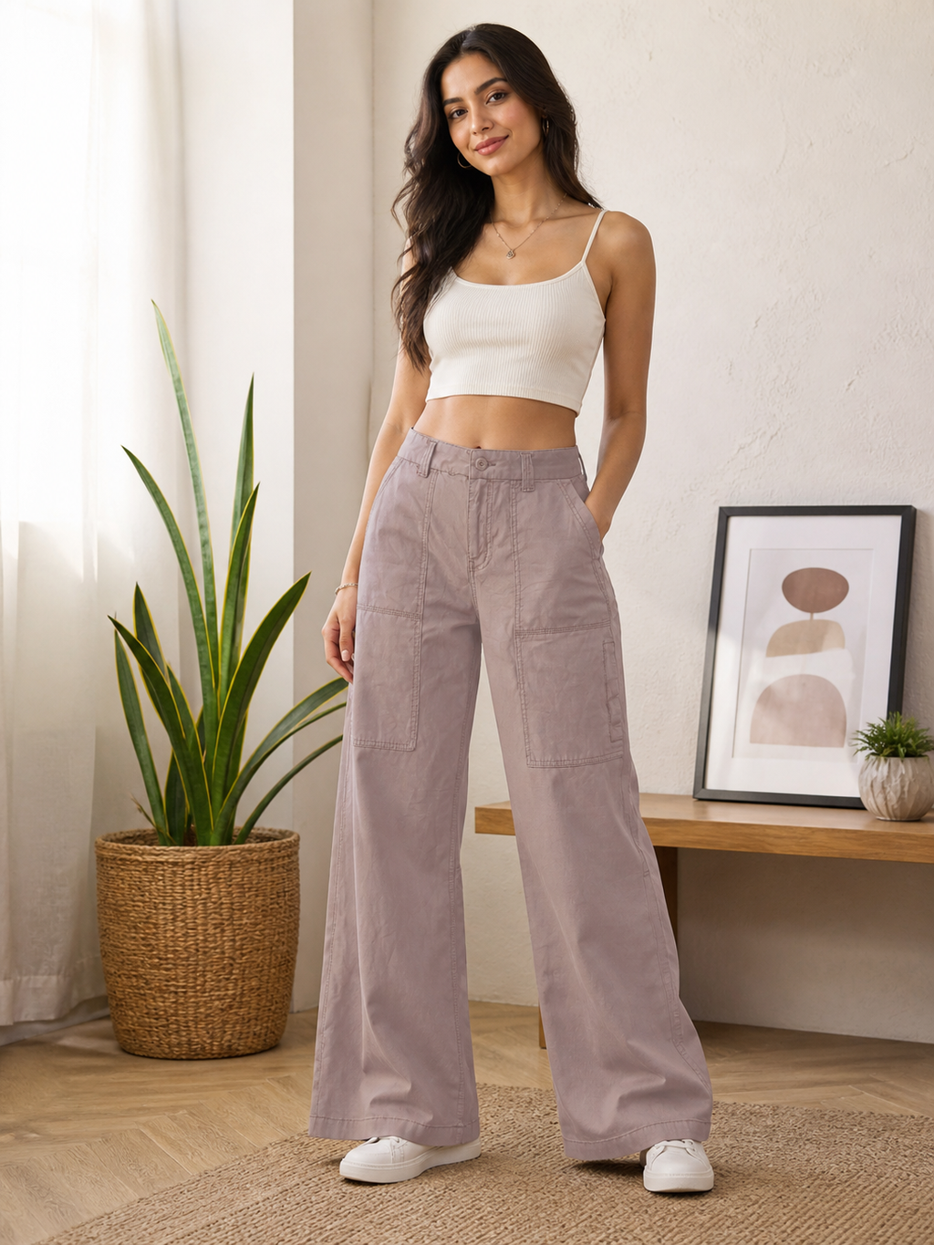 Women’s Mauve Wide Leg Cargo Pants