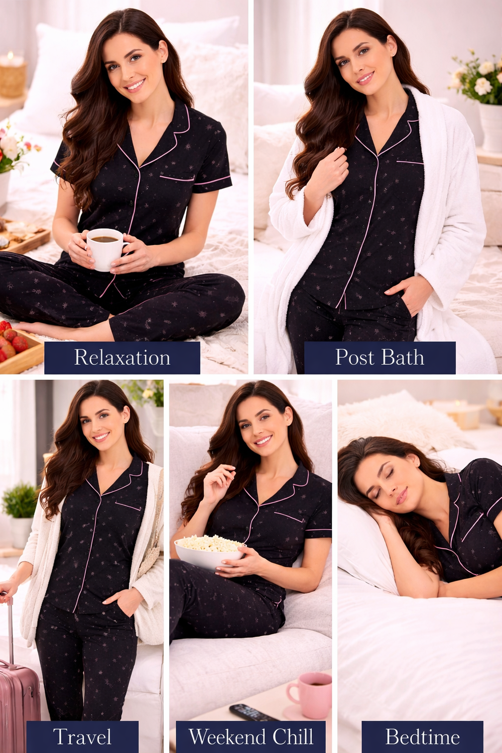 Black Printed Shirt Pajama Set