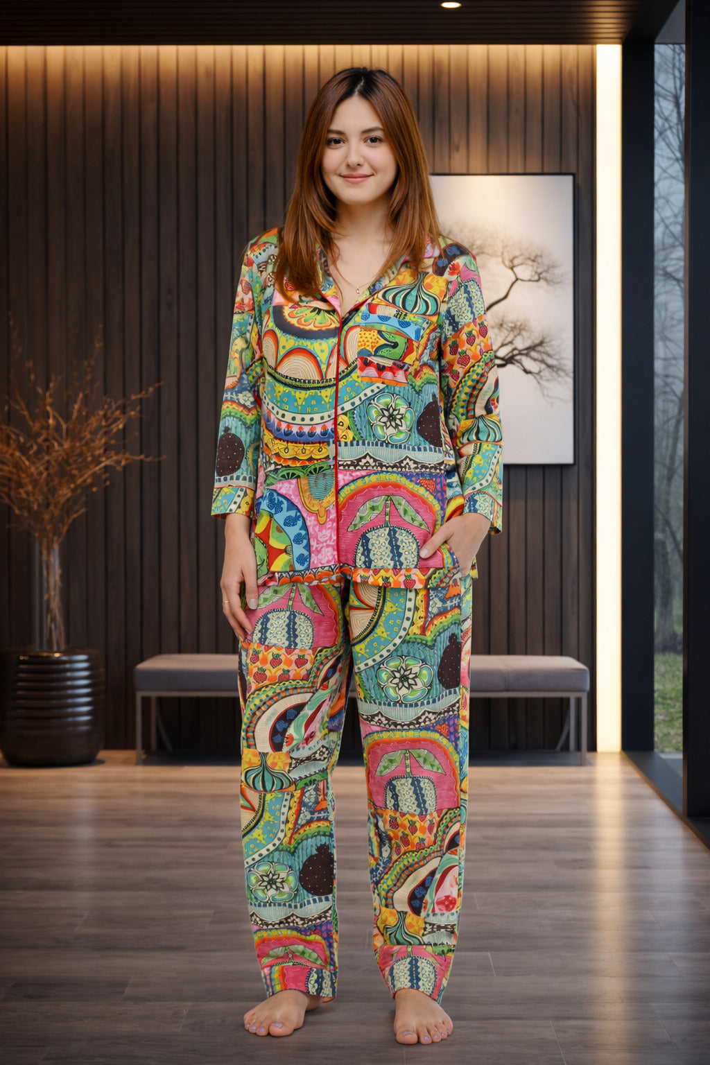 Artistic Printed Cotton Pajama Set