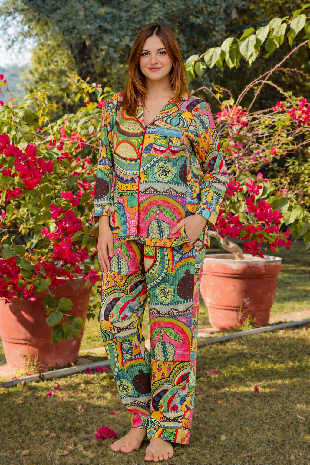 Artistic Printed Cotton Pajama Set