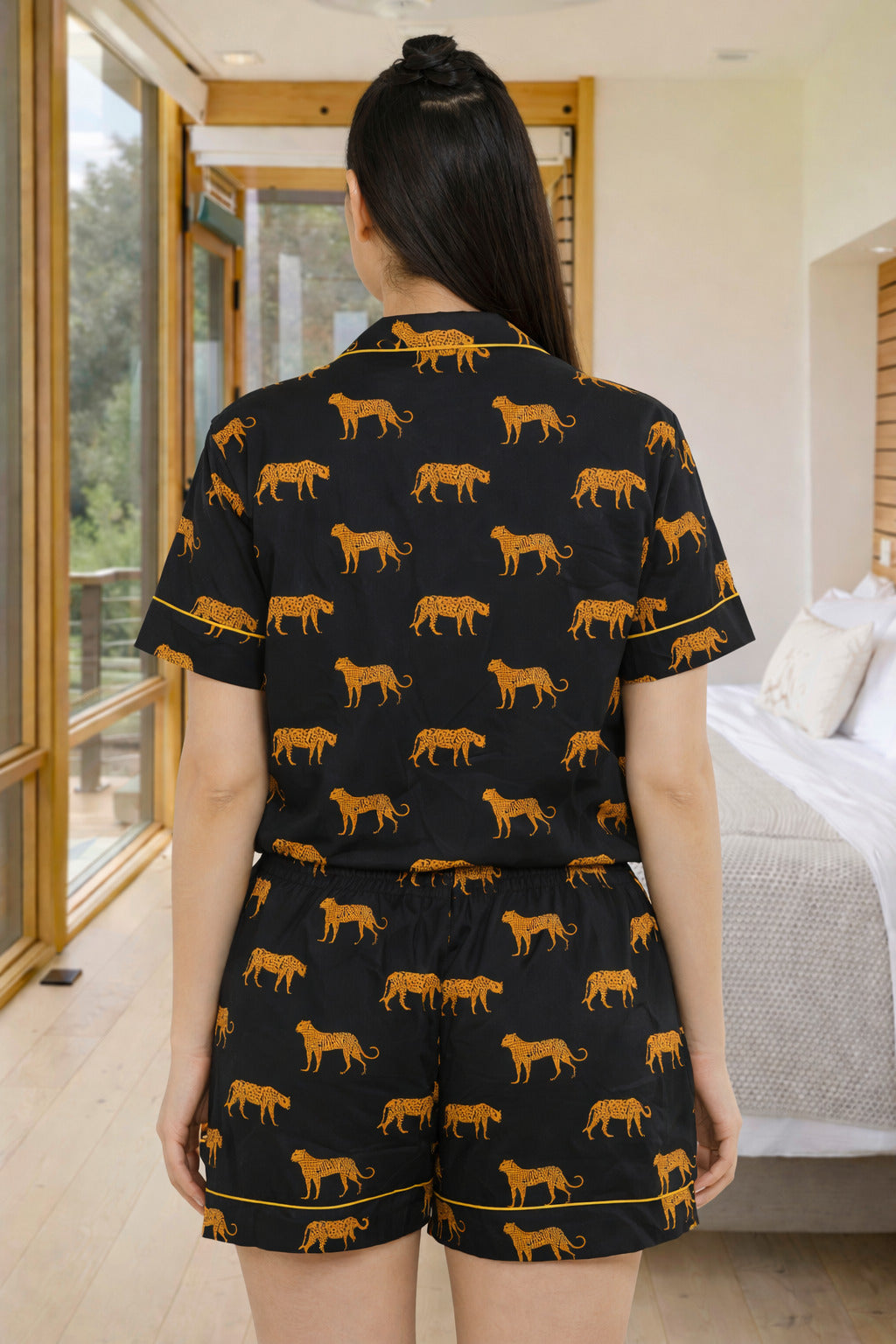 Black safari cotton Shorts Set