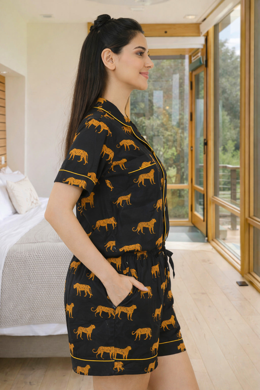 Black safari cotton Shorts Set