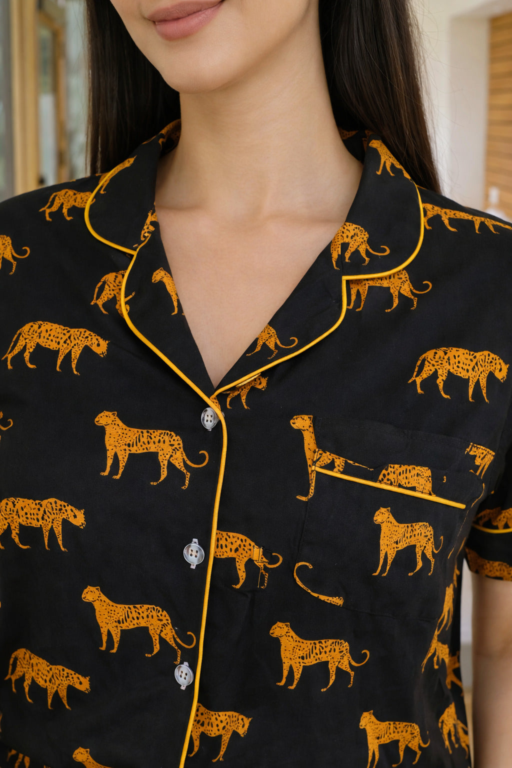 Black safari cotton Shorts Set