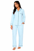 AMPK Women Cotton Night Suit Set Blue Stripes | Full Sleeve Top & Pajama | Comfortable Loungewear