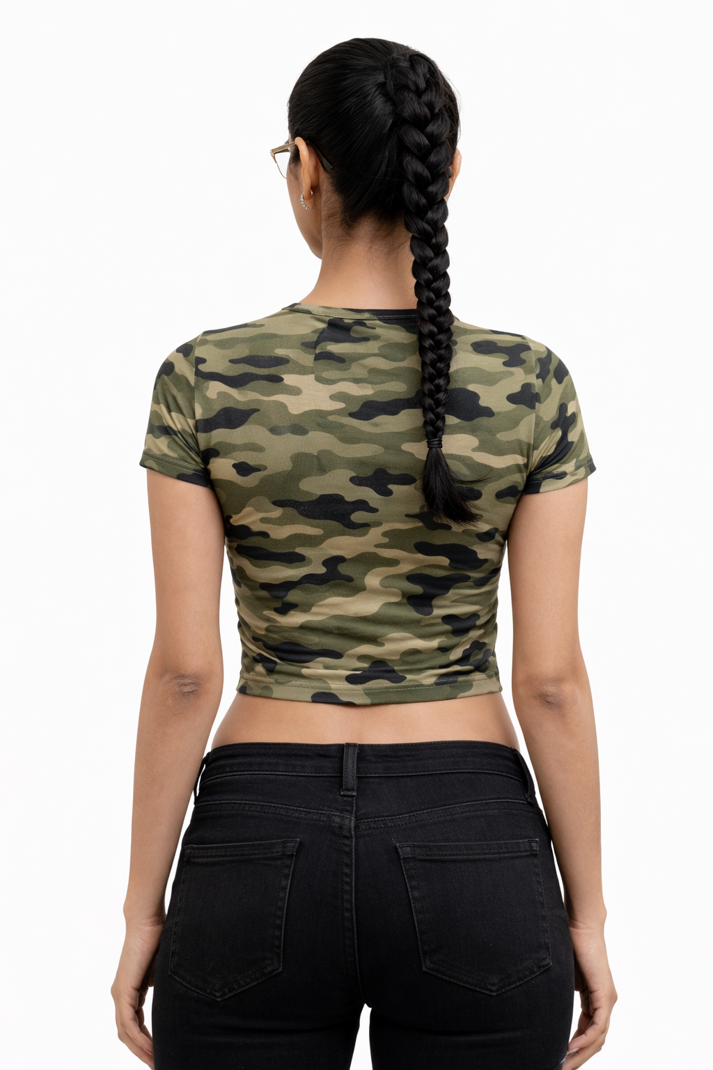 Women Camouflage Crop Top | Stretchable Slim Fit T-Shirt | Short Sleeve Army Print Top