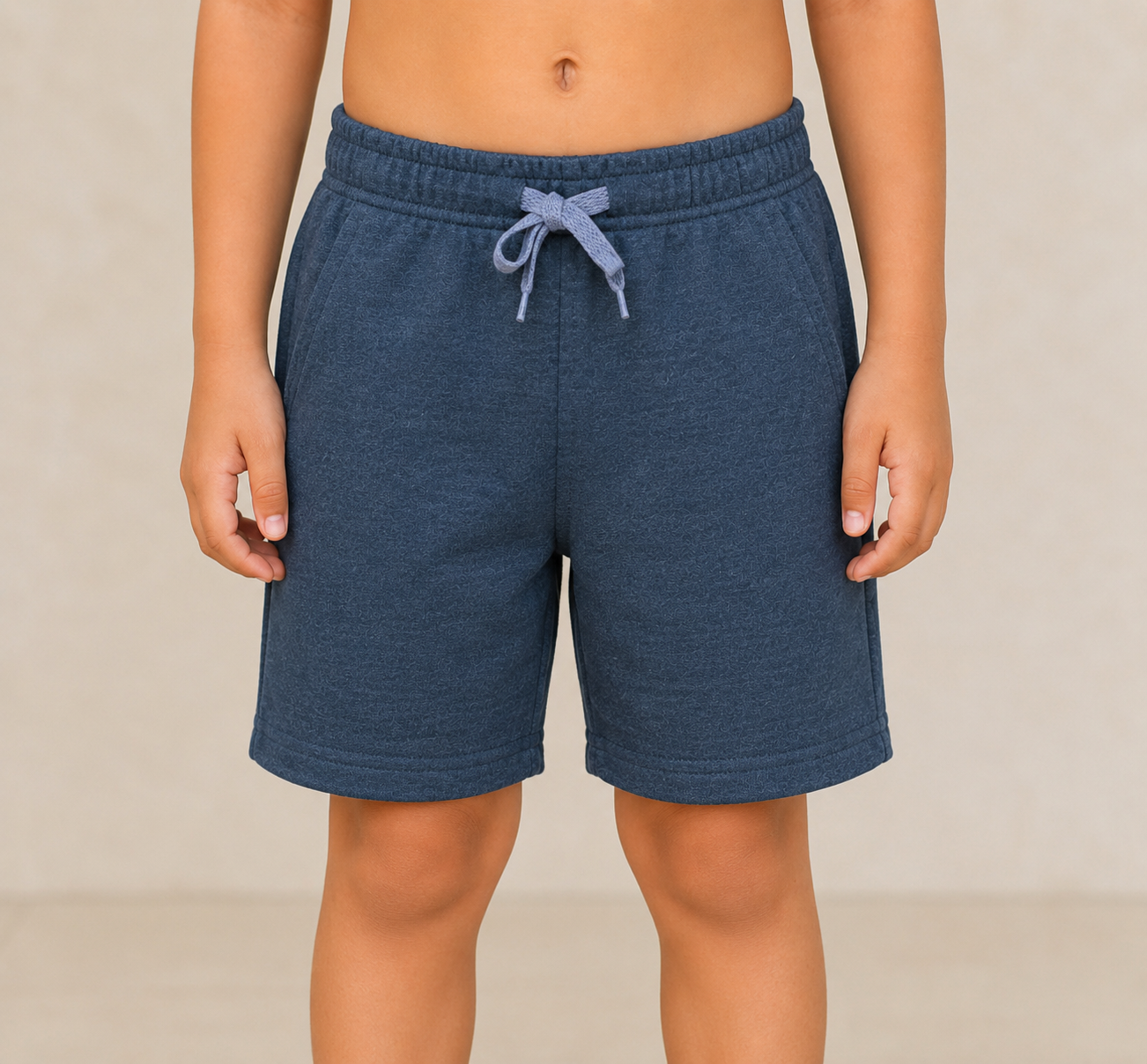 Kids Heather Navy Casual Shorts | Drawstring Summer Shorts for Boys & Girls