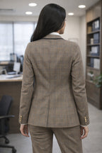 Elegant Brown Plaid Business Suit for Women