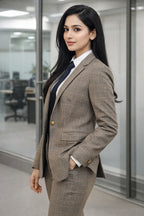 Elegant Brown Plaid Business Suit for Women