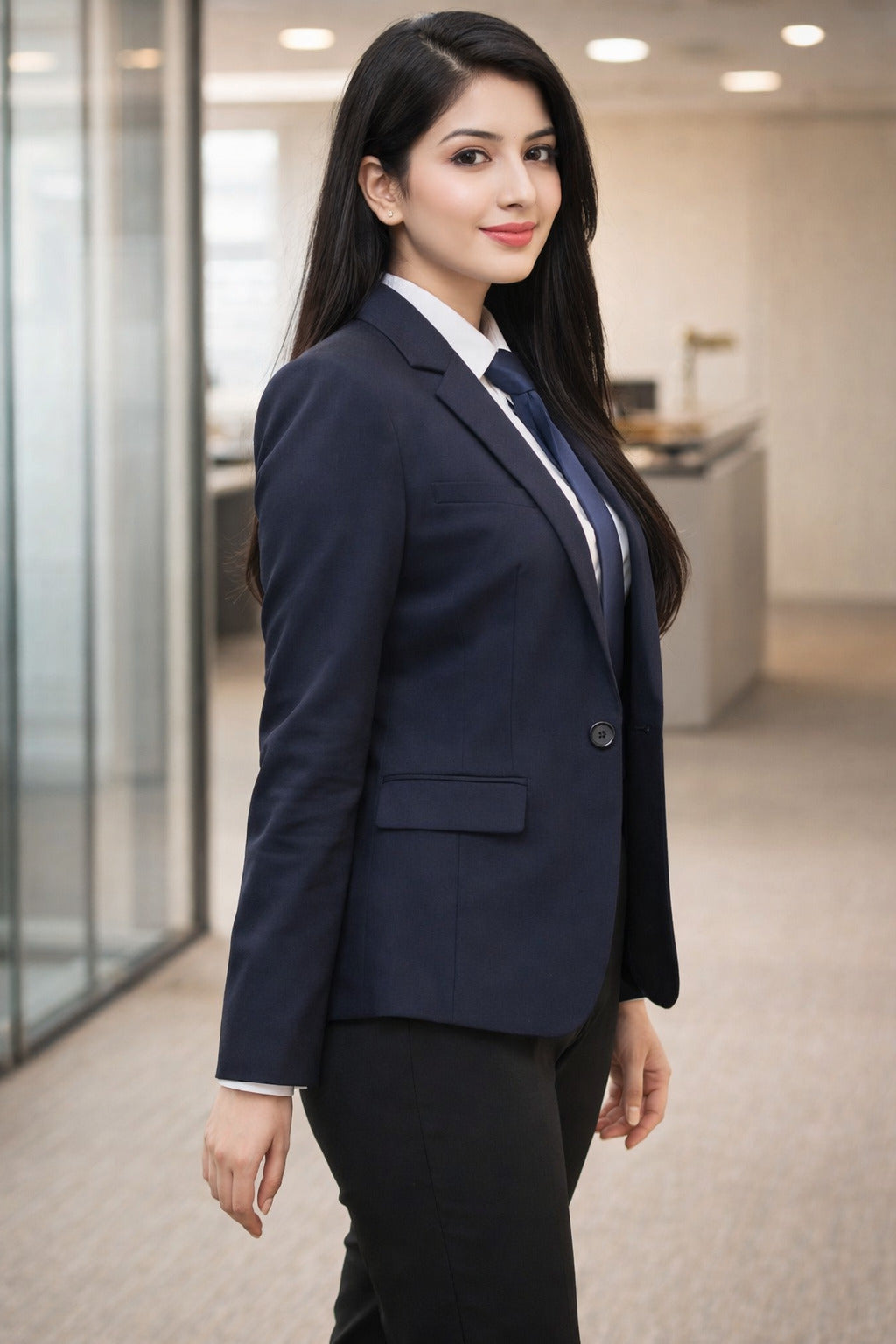 Elegant Navy Blazer for Women - Professional Fit - Office Attire