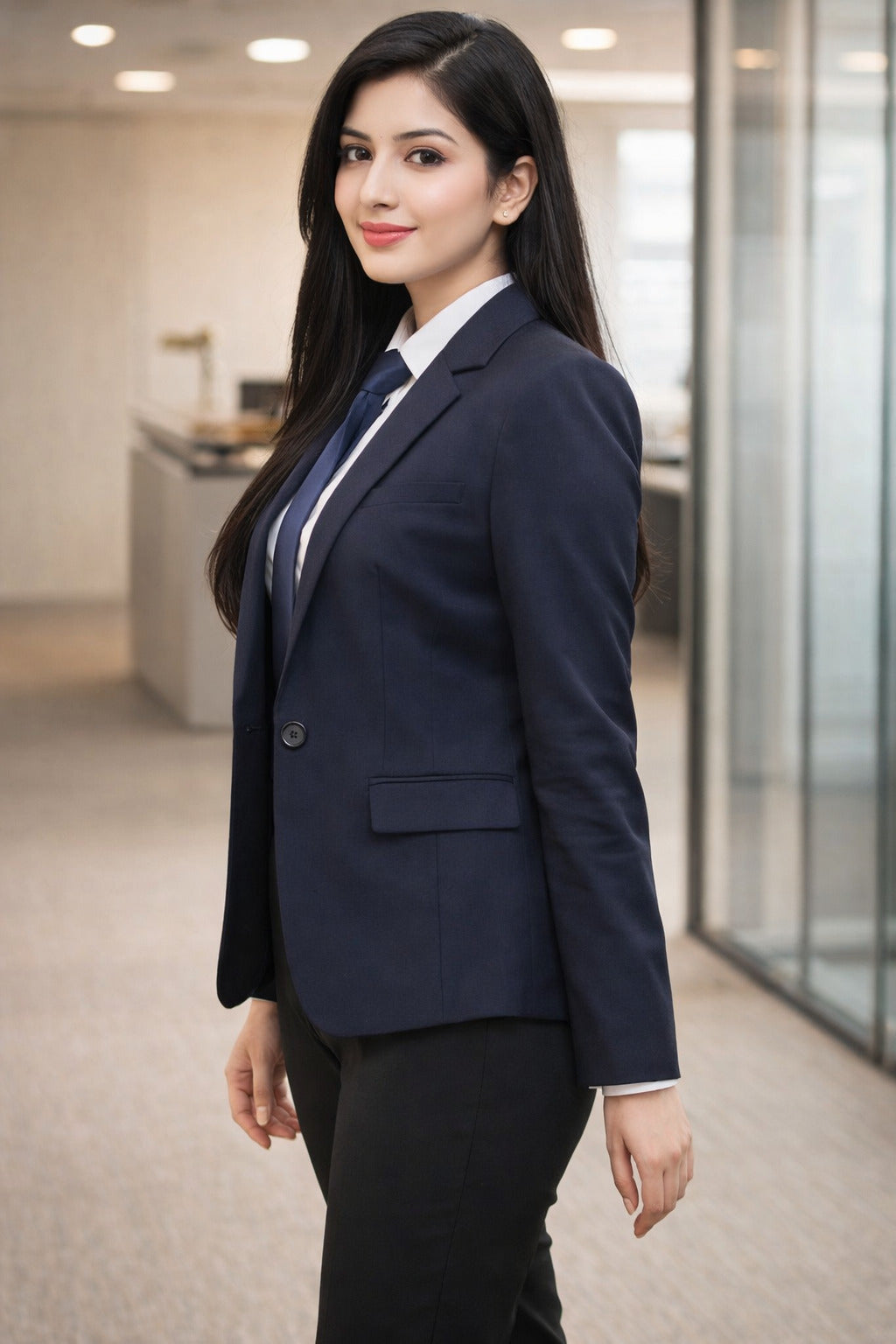 Elegant Navy Blazer for Women - Professional Fit - Office Attire