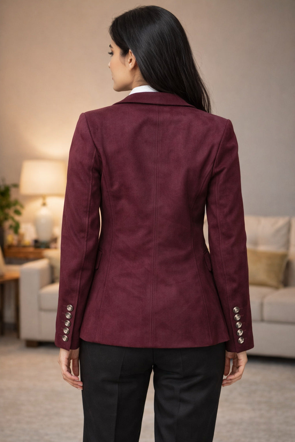 Elegant Burgundy Double-Breasted Blazer for Women