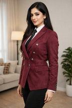 Elegant Burgundy Double-Breasted Blazer for Women