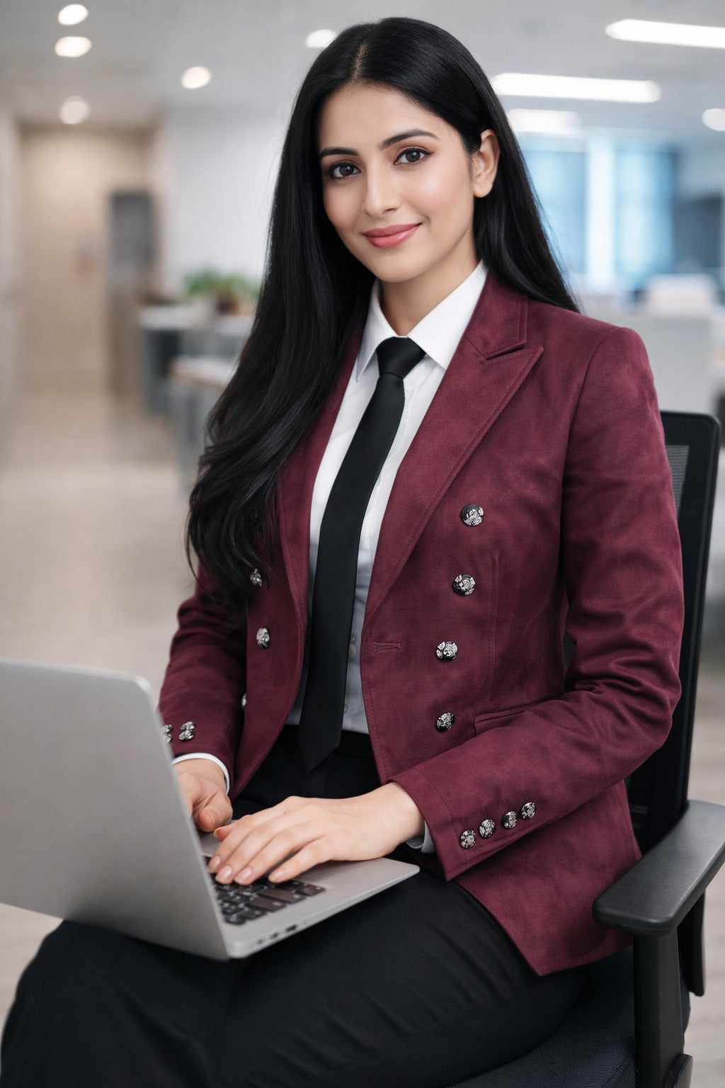 Elegant Burgundy Double-Breasted Blazer for Women