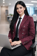 Elegant Burgundy Double-Breasted Blazer for Women