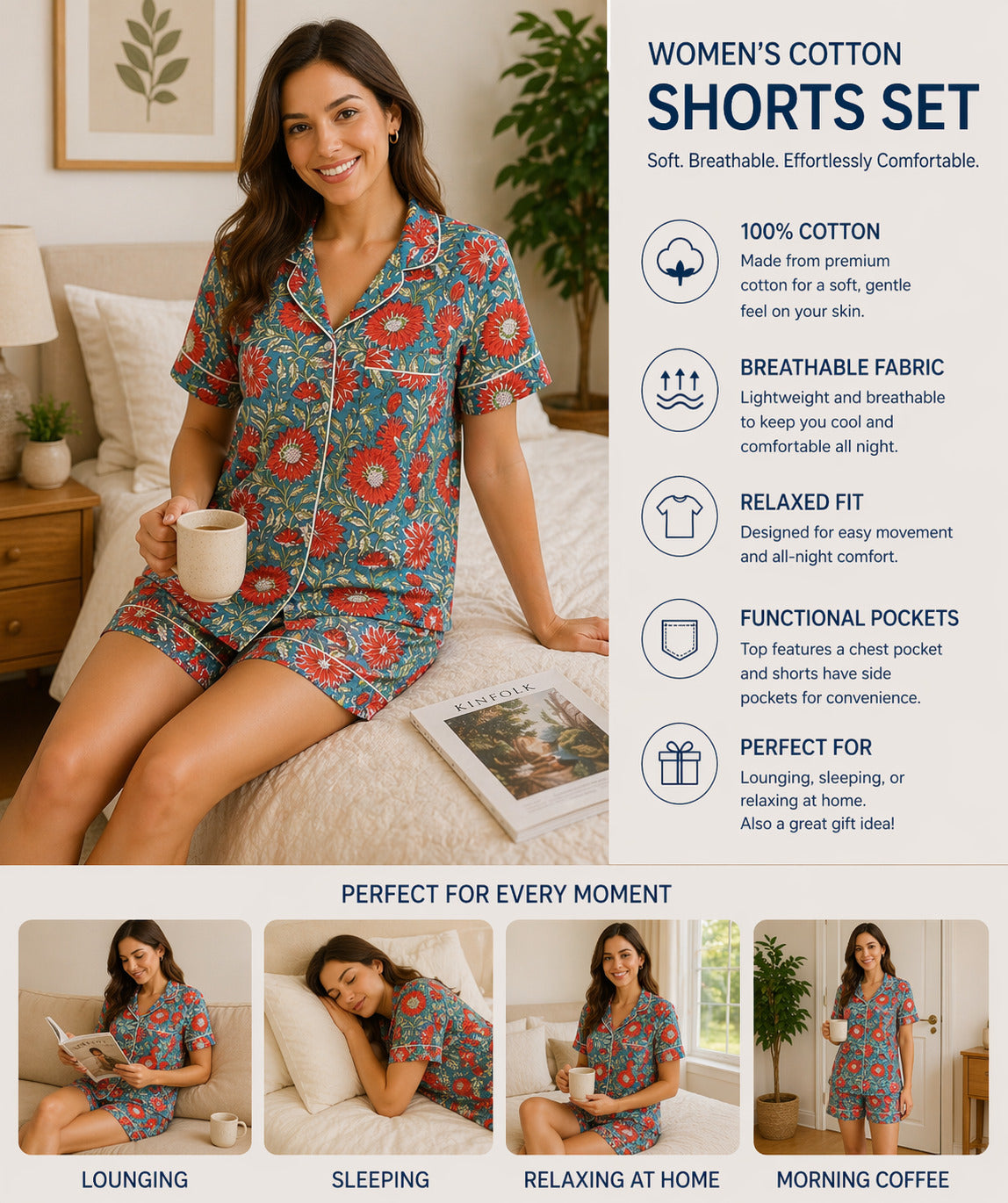 Colorful Flower Print Shorts Set