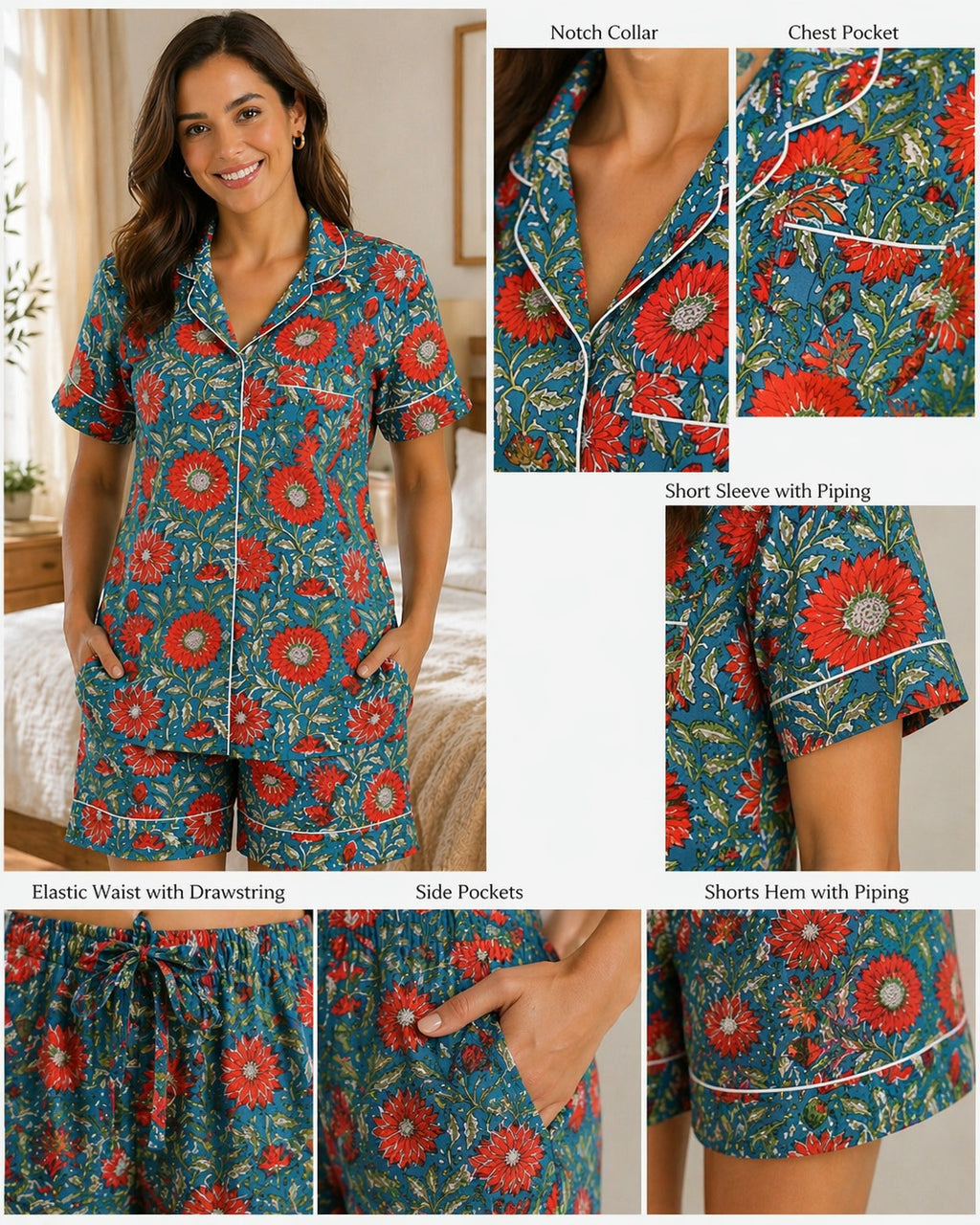 Colorful Flower Print Shorts Set