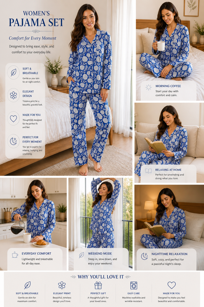 Blue Cotton Pajama Set