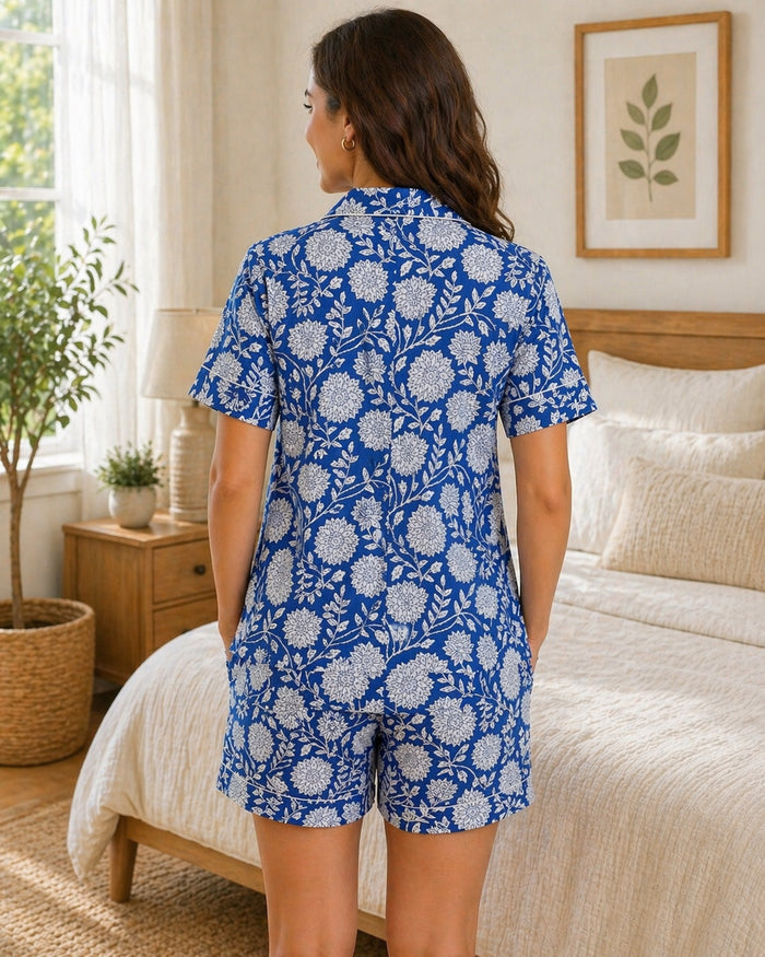 Blue Cotton Short Set