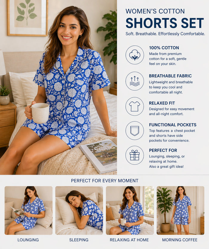Blue Cotton Short Set