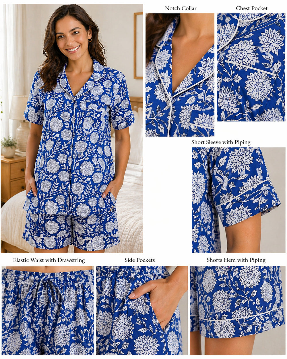Blue Cotton Short Set