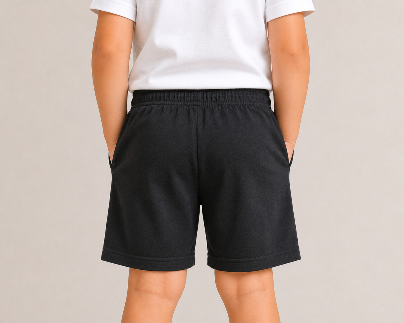 Kids Solid Black Casual Shorts with Elastic Waist & Drawstring for Boys and Girls