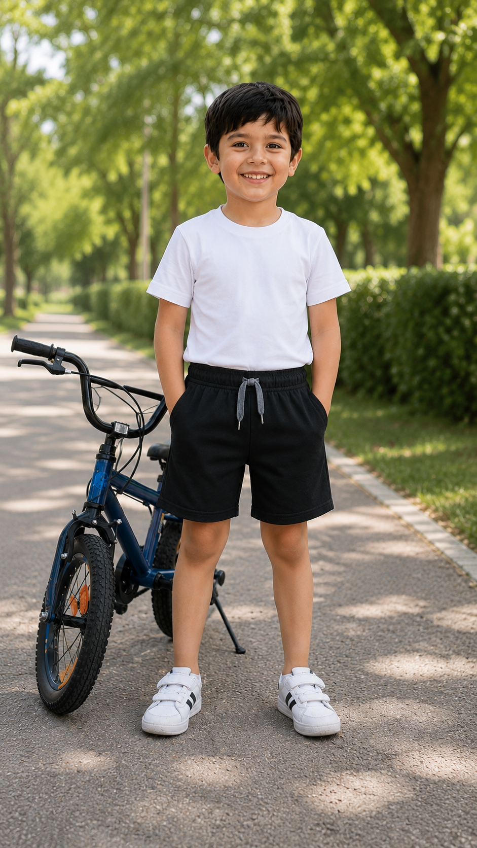 Kids Solid Black Casual Shorts with Elastic Waist & Drawstring for Boys and Girls