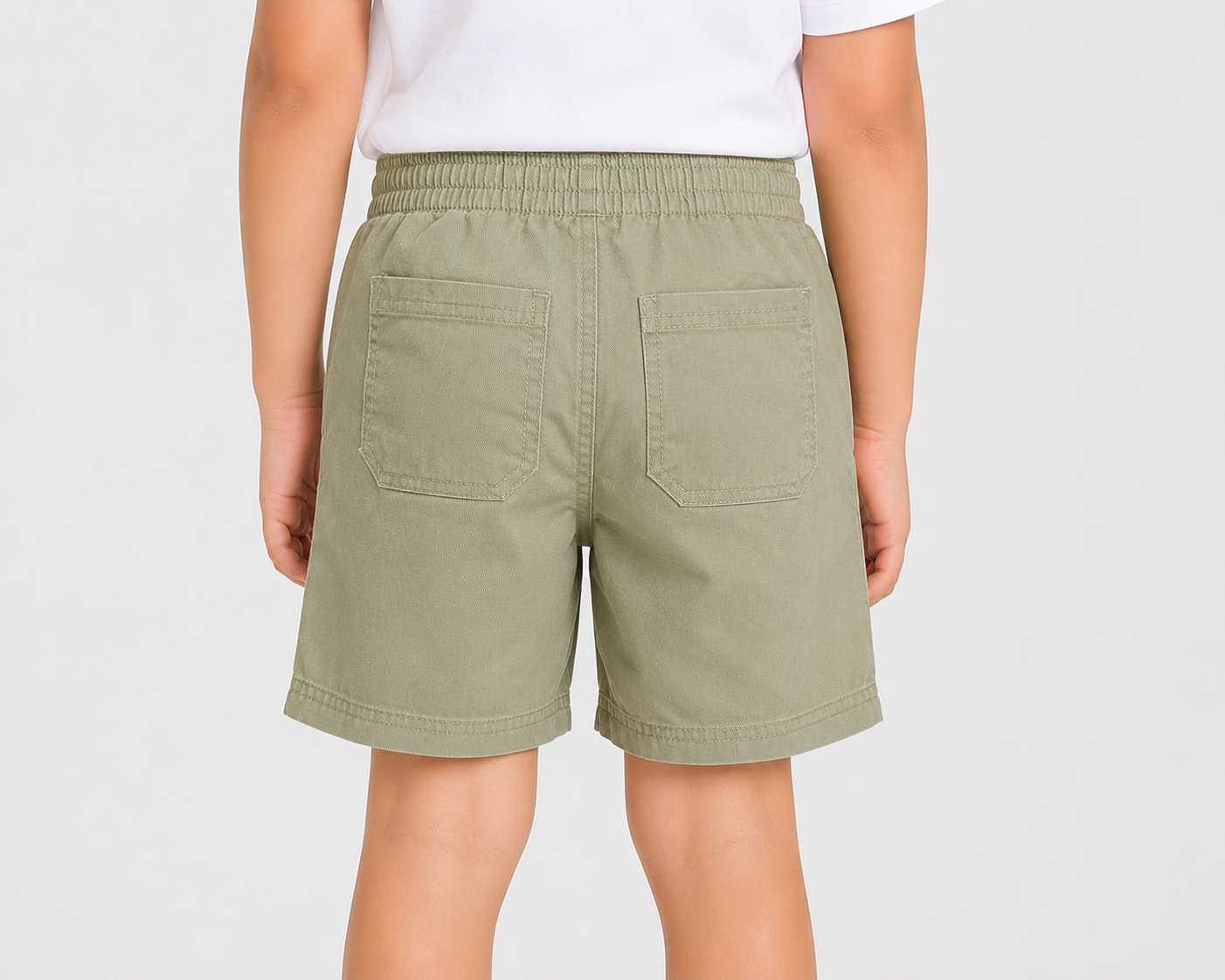 Kids Solid Olive Green Cotton Casual Shorts with Elastic Waist for Boys and Girls