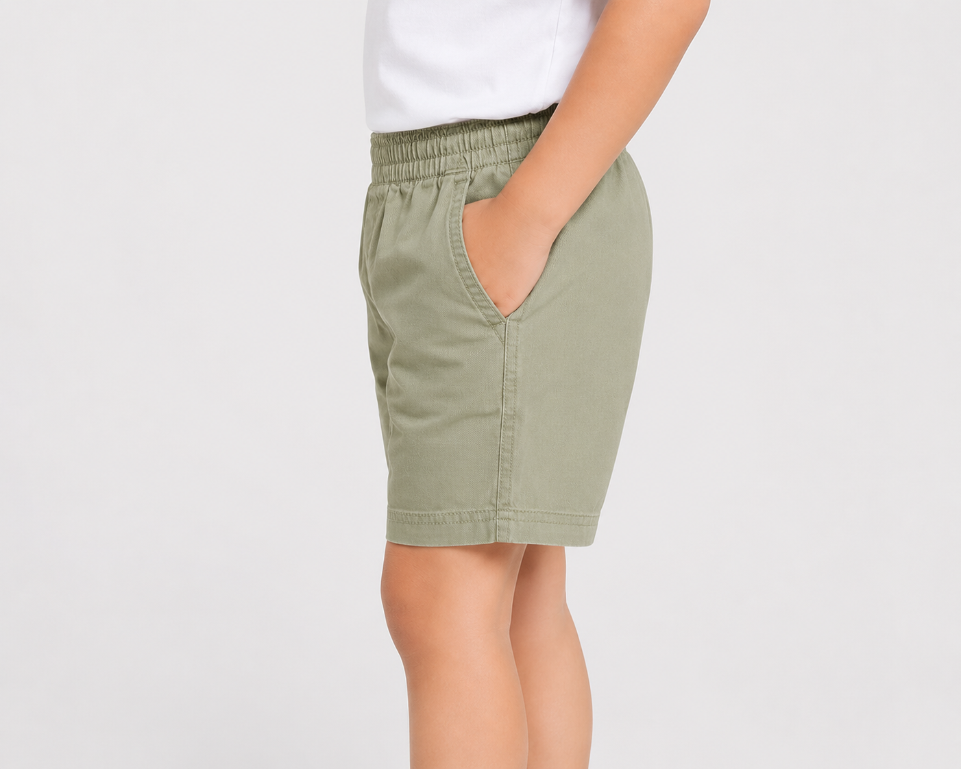 Kids Solid Olive Green Cotton Casual Shorts with Elastic Waist for Boys and Girls