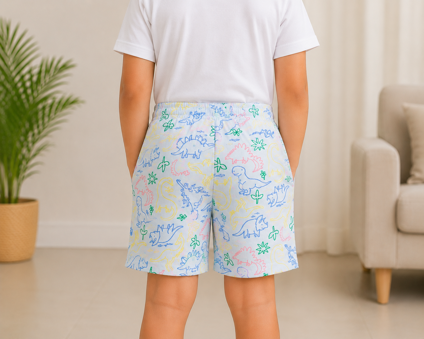 Kids Dinosaur Print Casual Shorts | Multicolor Drawstring Summer Shorts for Boys & Girls