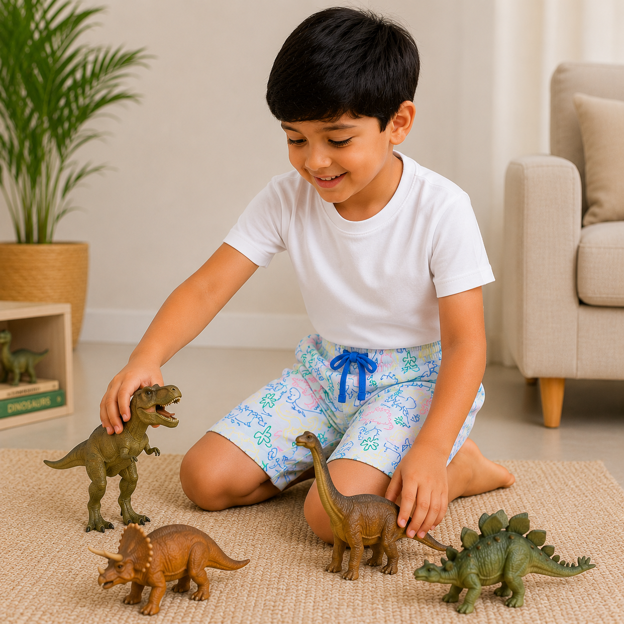 Kids Dinosaur Print Casual Shorts | Multicolor Drawstring Summer Shorts for Boys & Girls