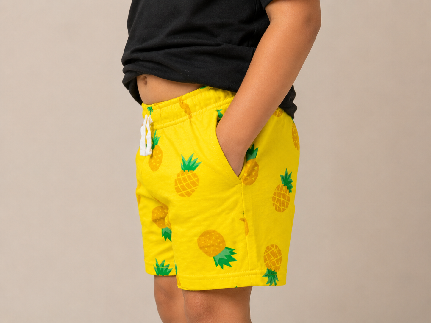 Kids Pineapple Print Casual Shorts | Boys & Girls Cotton Summer Drawstring Shorts