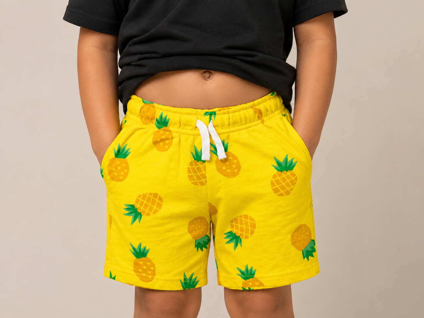 Kids Pineapple Print Casual Shorts | Boys & Girls Cotton Summer Drawstring Shorts