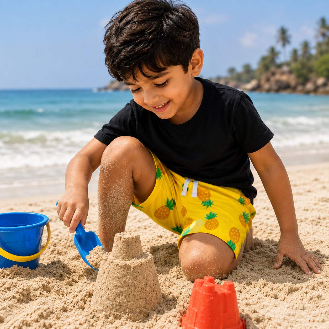 Kids Pineapple Print Casual Shorts | Boys & Girls Cotton Summer Drawstring Shorts