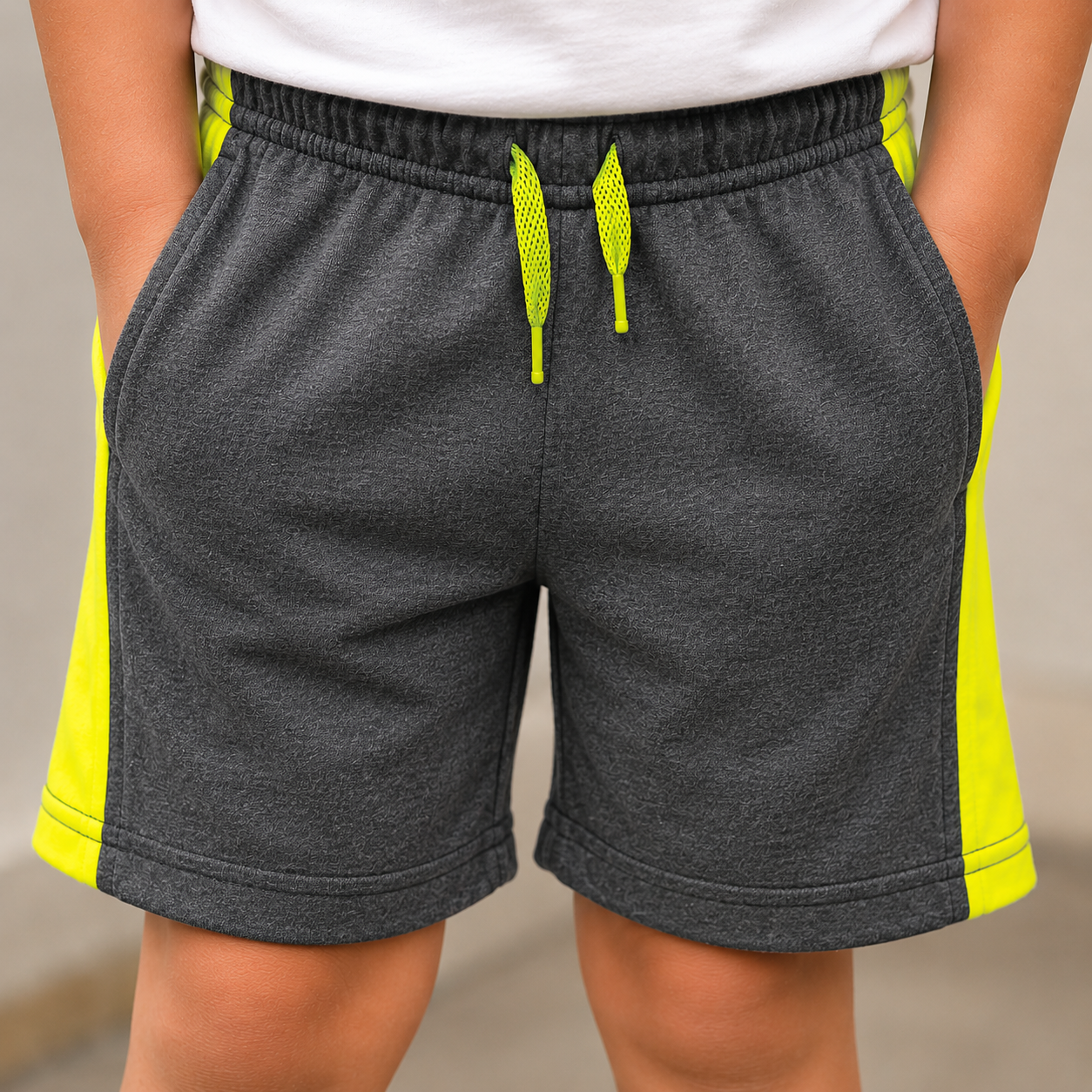 Kids Sports Colorblock Shorts with Drawstring Waistband & Side Panels for Boys and Girls