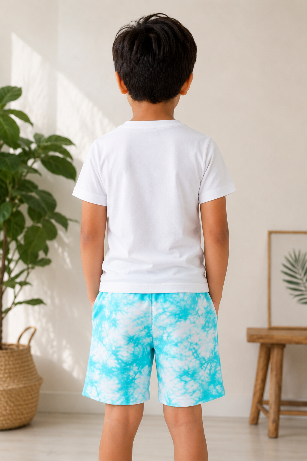 Kids Tie Dye Casual Shorts | Aqua Blue Drawstring Summer Shorts for Boys & Girls
