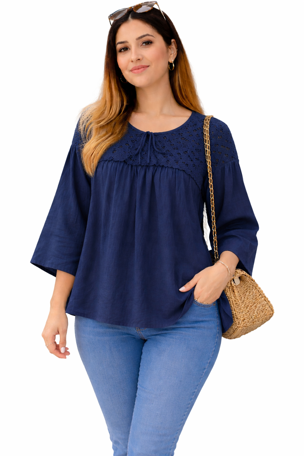 Navy Blue Cotton Tunic Top