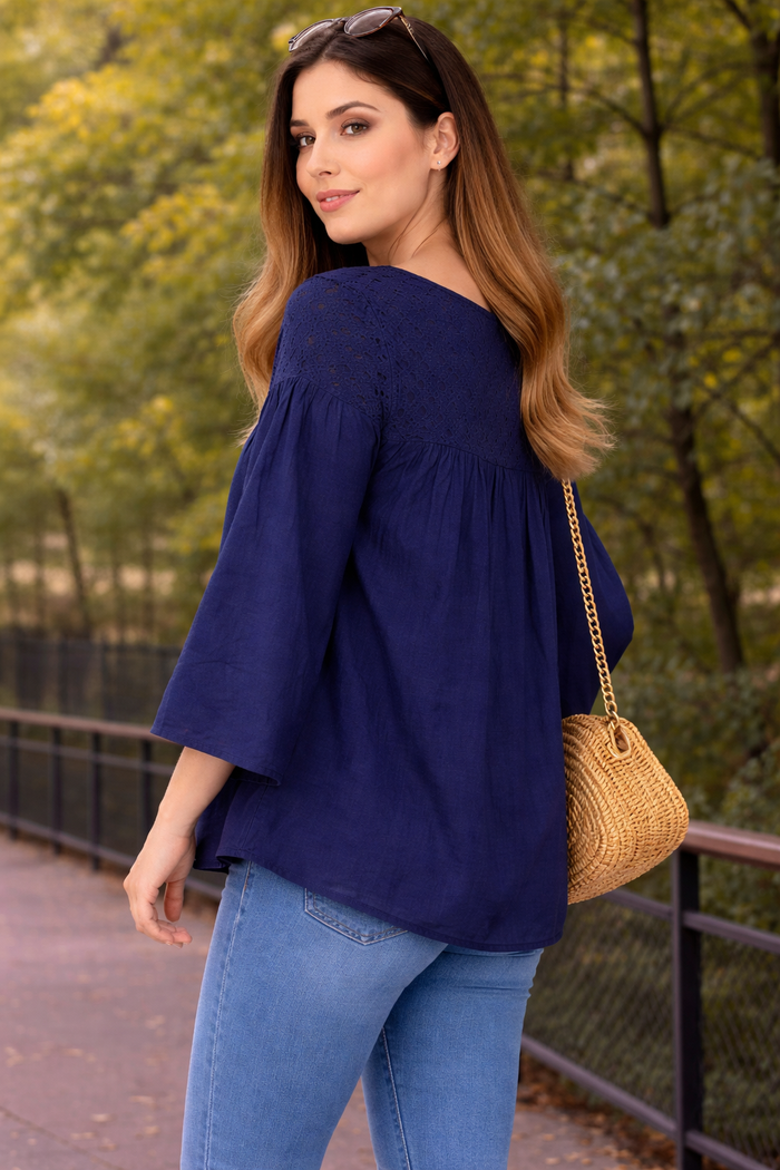 Navy Blue Cotton Tunic Top