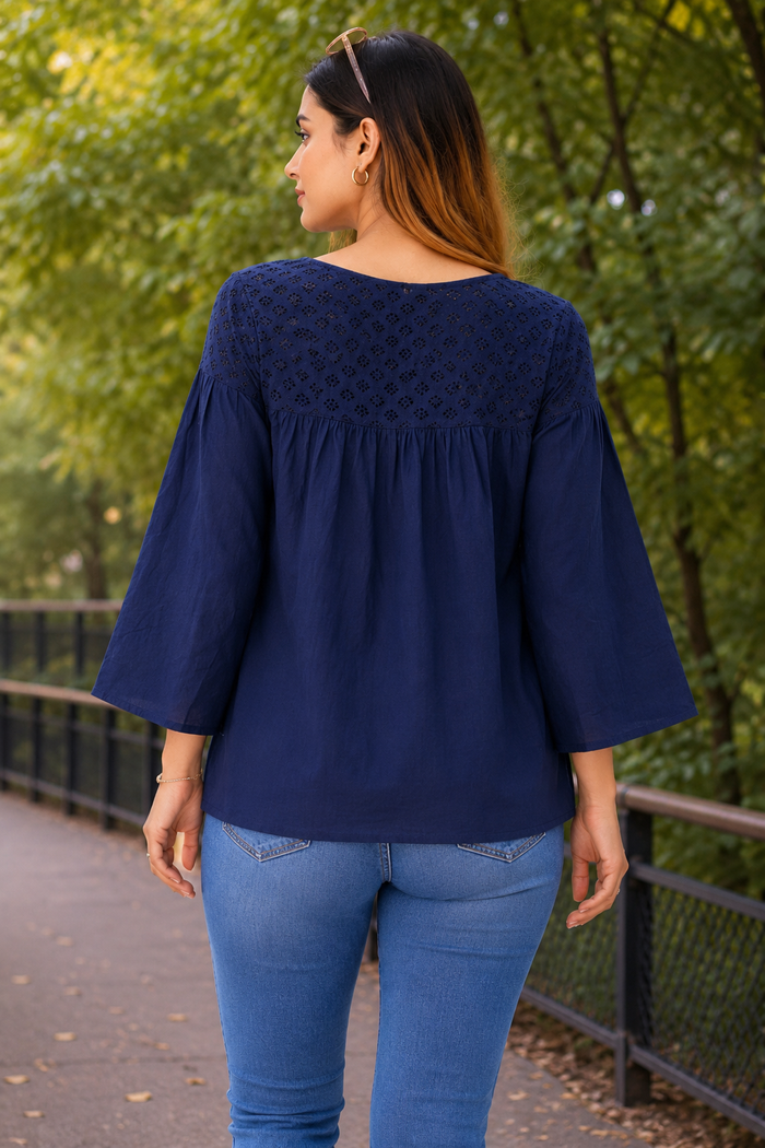 Navy Blue Cotton Tunic Top