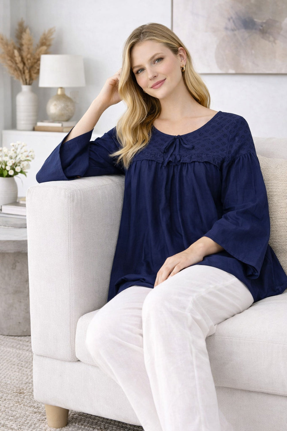 Navy Blue Cotton Tunic Top