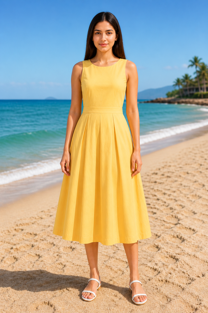 Yellow Sleeveless A-Line Dress