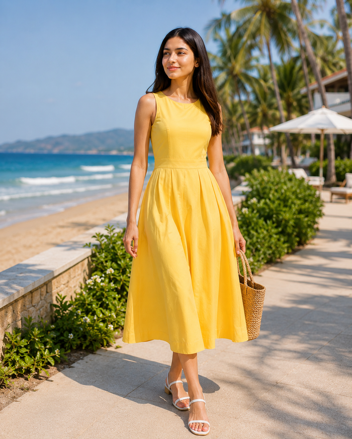 Yellow Sleeveless A-Line Dress