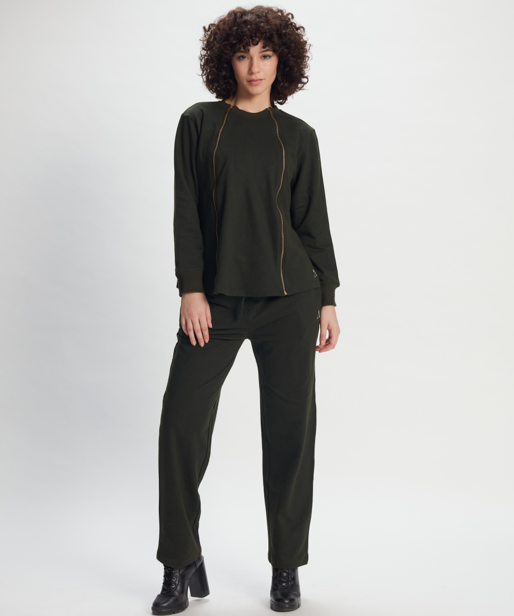 Olive Green Athleisure Track Pants ,Convertible Jacket