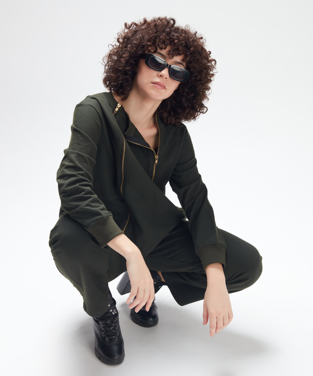 Olive Green Jacket and Track Pants Set