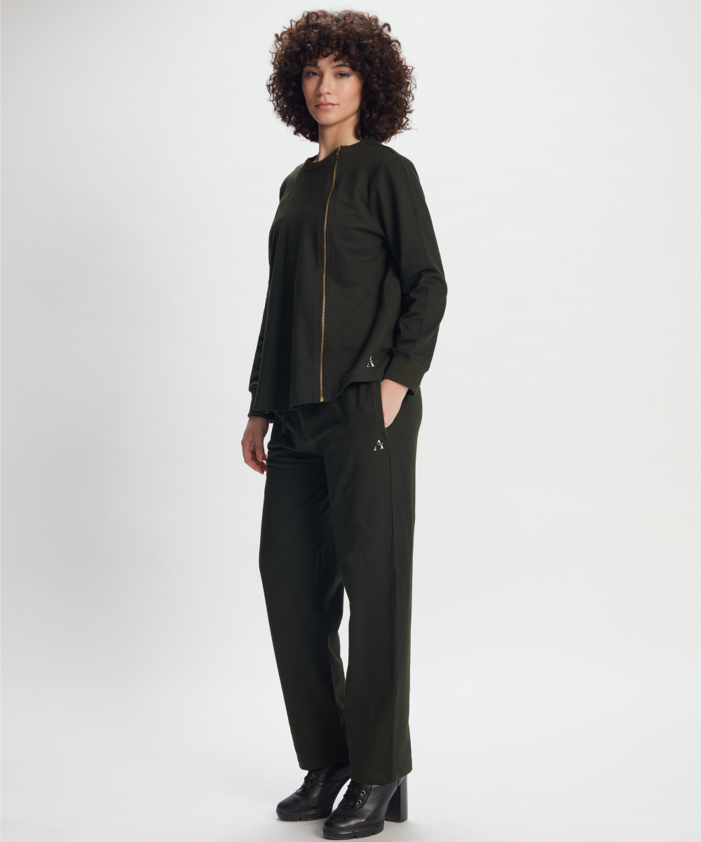 Olive Green Athleisure Track Pants ,Convertible Jacket