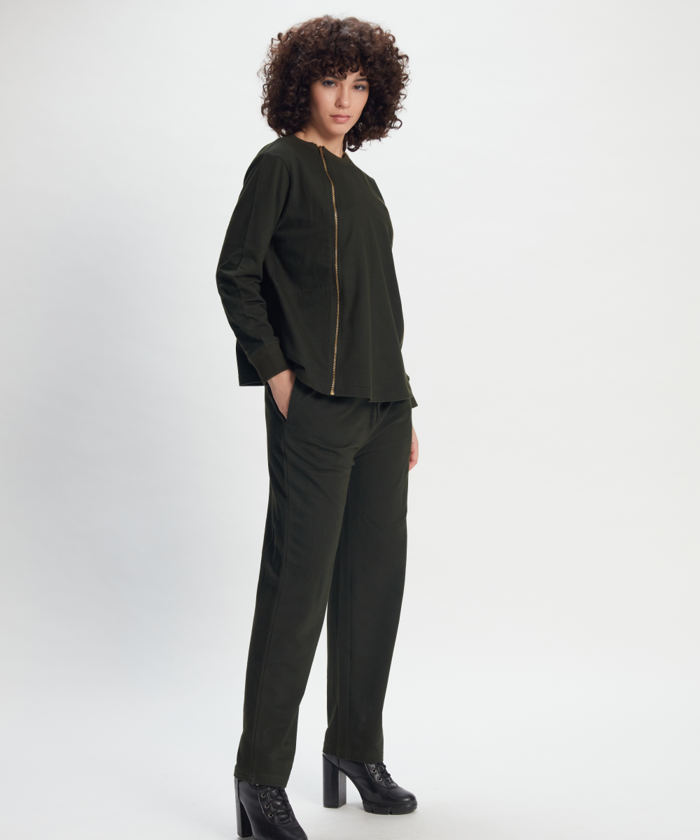 Olive Green Athleisure Track Pants ,Convertible Jacket