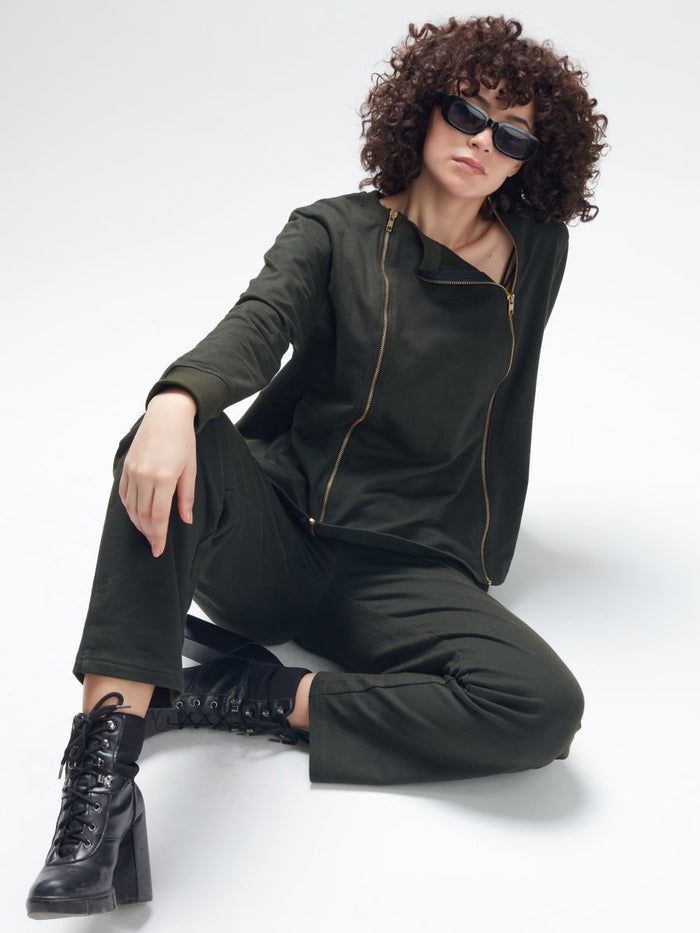 Olive Green Zip-Up Jacket