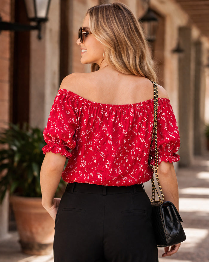 Red Off Shoulder Printed Top