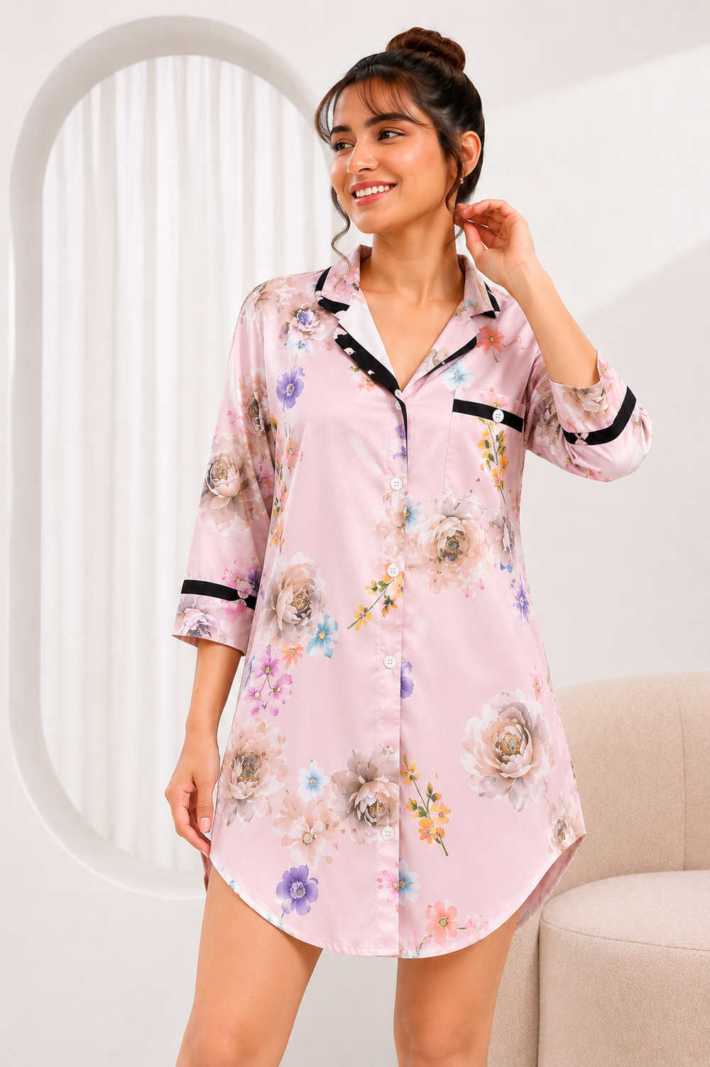 Floral Satin Night Shirt
